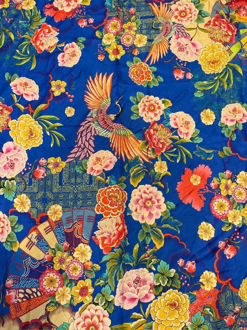 Huge High End Johnny Was Victoriani Silk Scarf Vibrant Blue Floral Pattern 44x44 - Picture 2 of 3